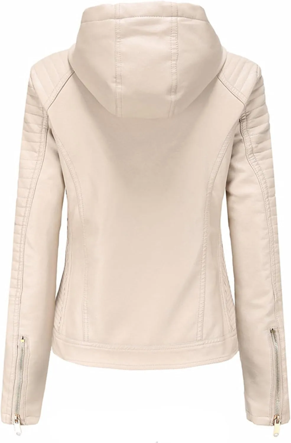 YMING Women's Faux Leather Jacket Removable Hood Front Zip Pockets Jacket Coat Motorcycle Plus Size Jacket With Pocket