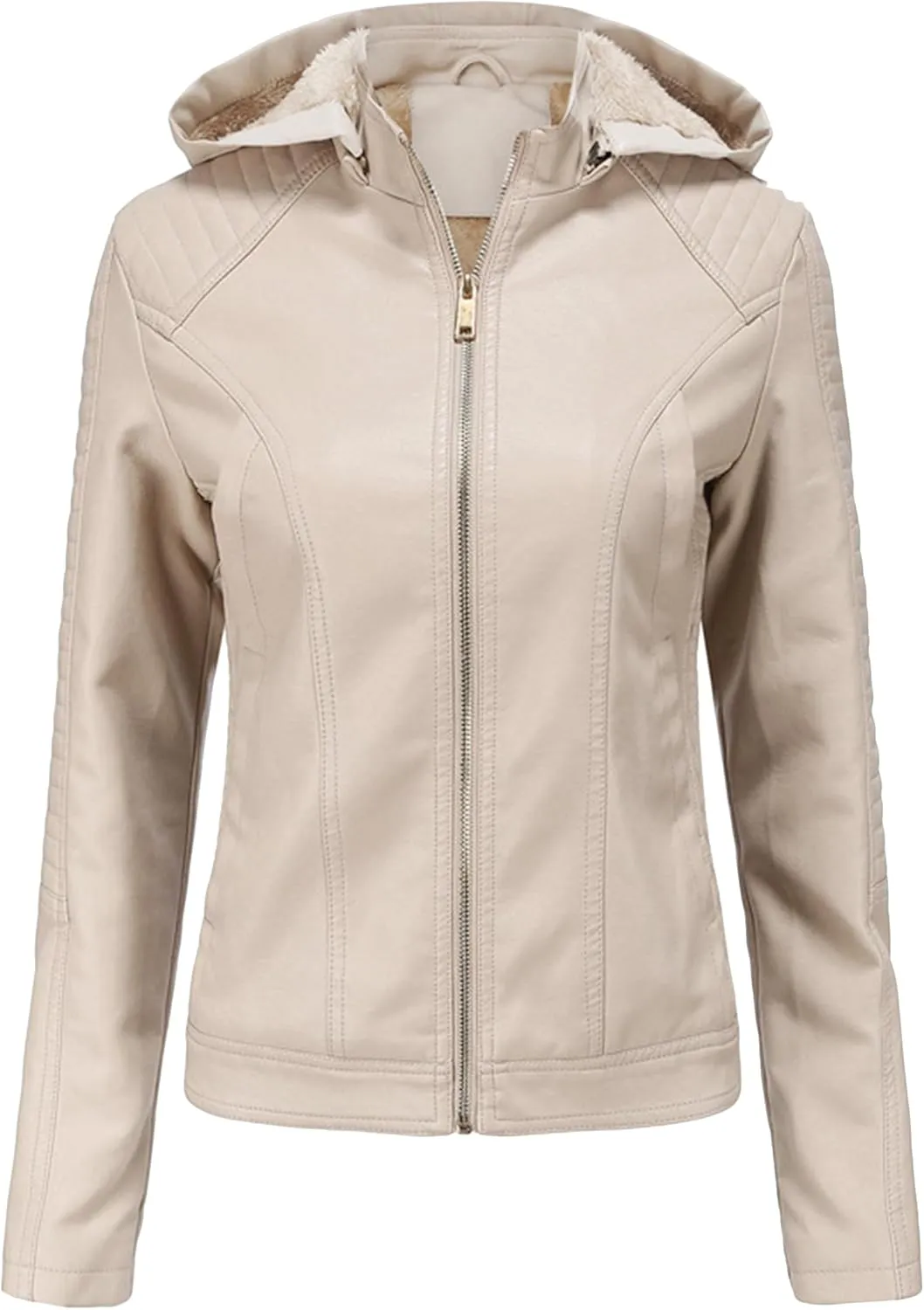 YMING Women's Faux Leather Jacket Removable Hood Front Zip Pockets Jacket Coat Motorcycle Plus Size Jacket With Pocket