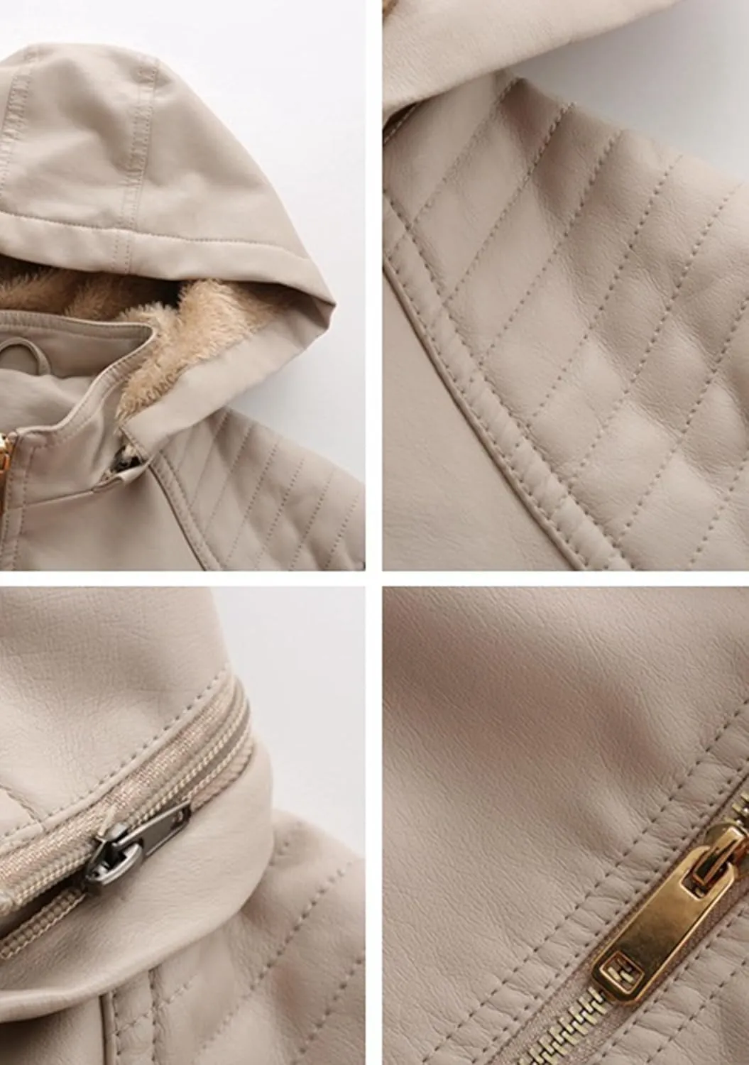 YMING Women's Faux Leather Jacket Removable Hood Front Zip Pockets Jacket Coat Motorcycle Plus Size Jacket With Pocket