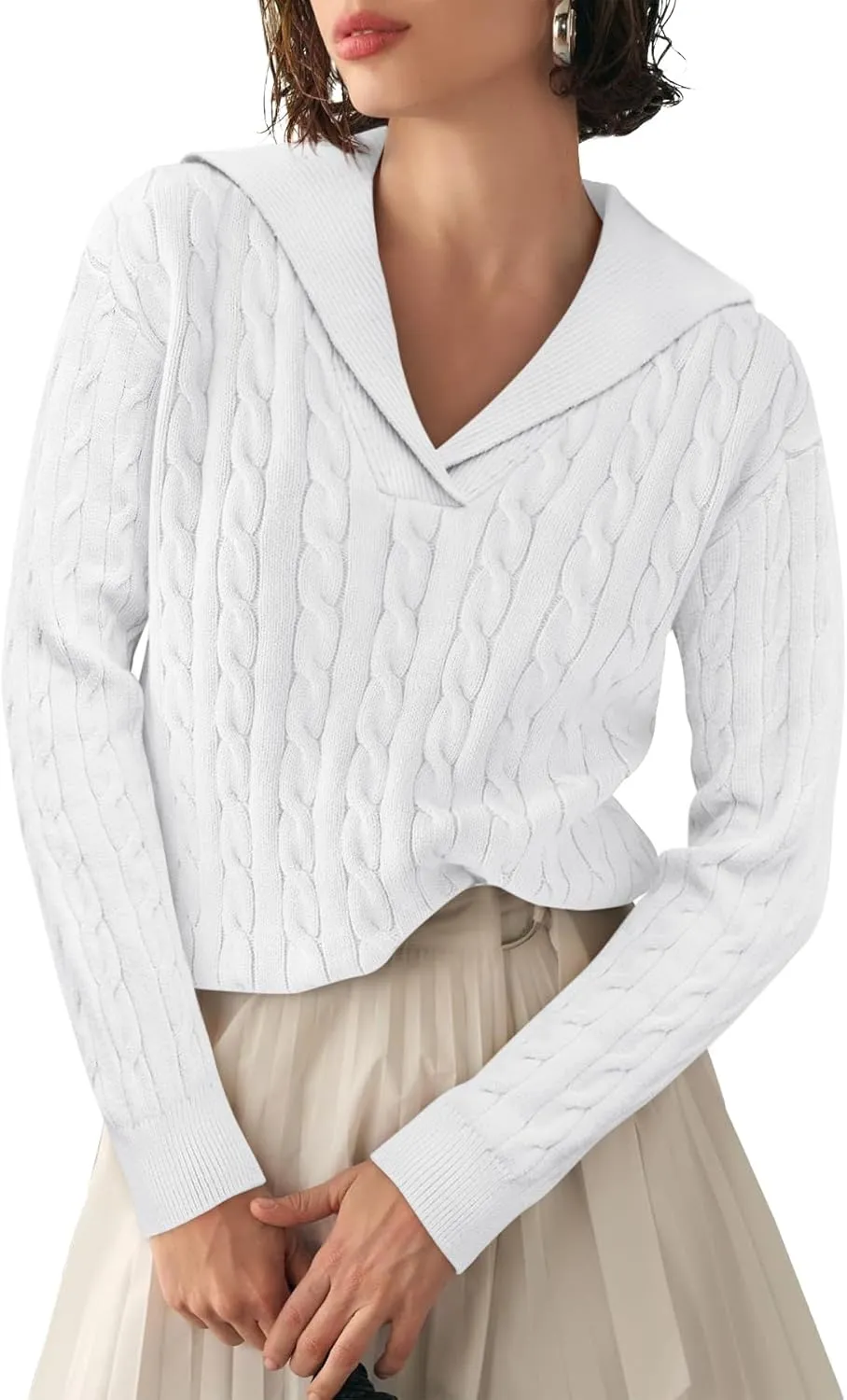 Yousify Womens Sweaters Trendy Casual Lapel Collared V Neck Tops Long Sleeve Polo Shirts 2024 Fall Cable Knit Sweater