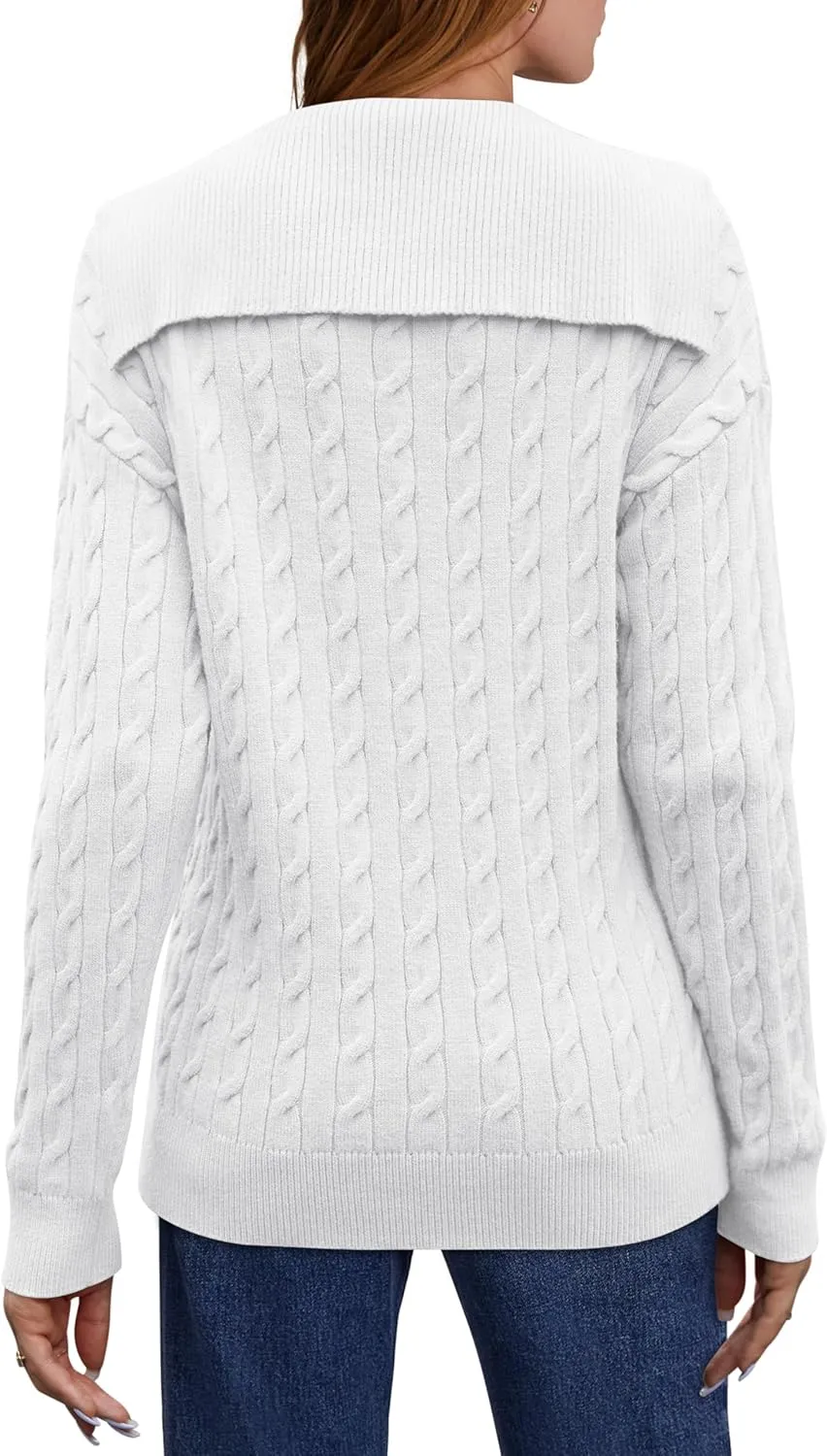 Yousify Womens Sweaters Trendy Casual Lapel Collared V Neck Tops Long Sleeve Polo Shirts 2024 Fall Cable Knit Sweater