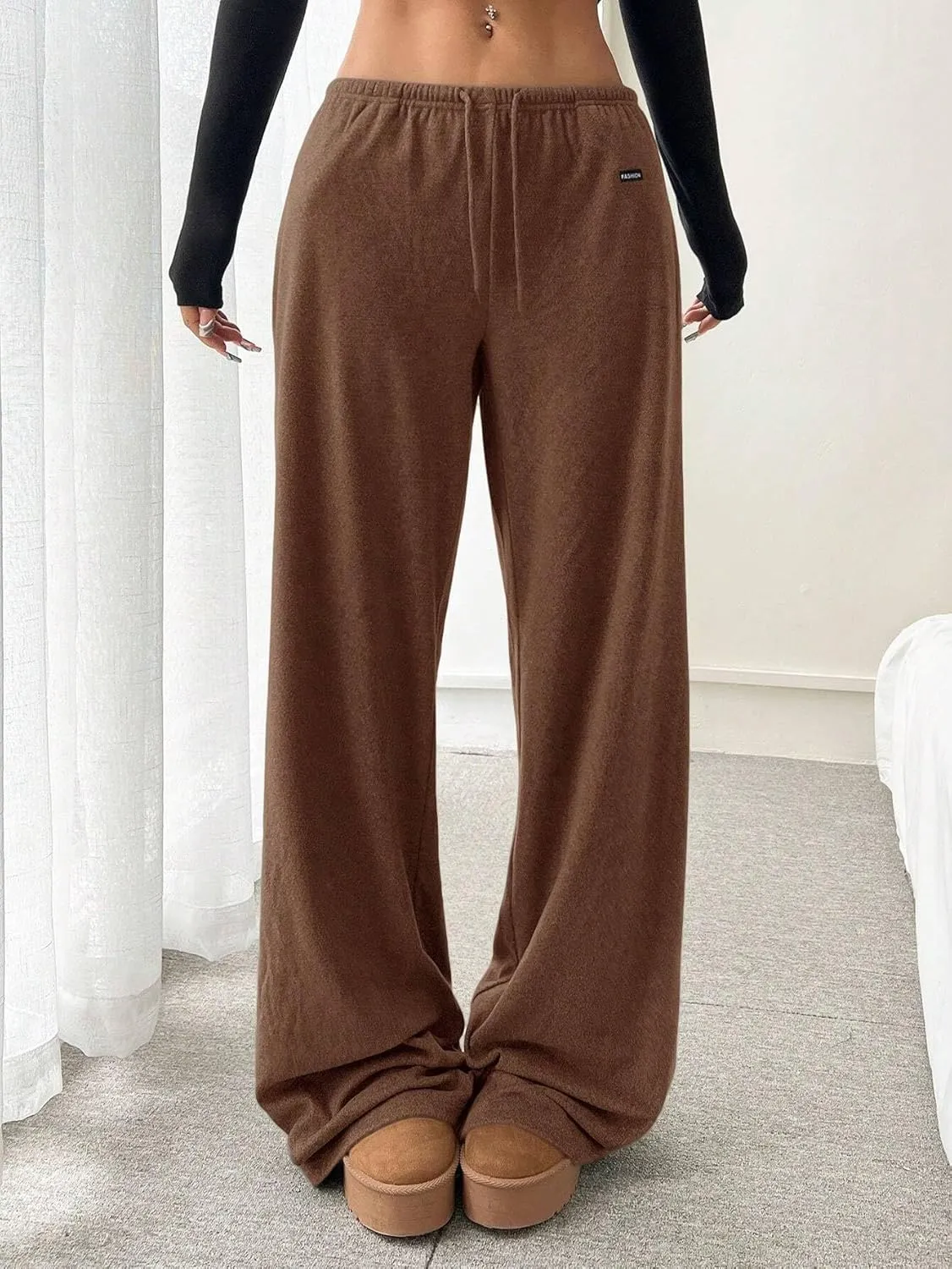 ZAFUL Wide Leg Sweatpants Women Y2k Low Waist Straight Baggy Pants Casual Drawstring Workout Toursers with Pockets