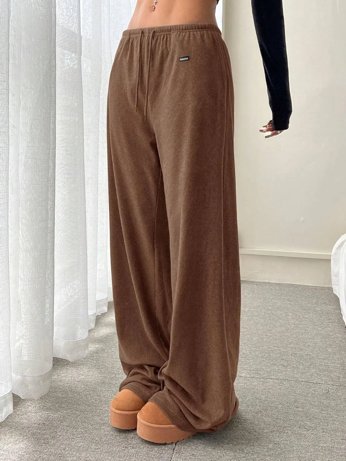 ZAFUL Wide Leg Sweatpants Women Y2k Low Waist Straight Baggy Pants Casual Drawstring Workout Toursers with Pockets
