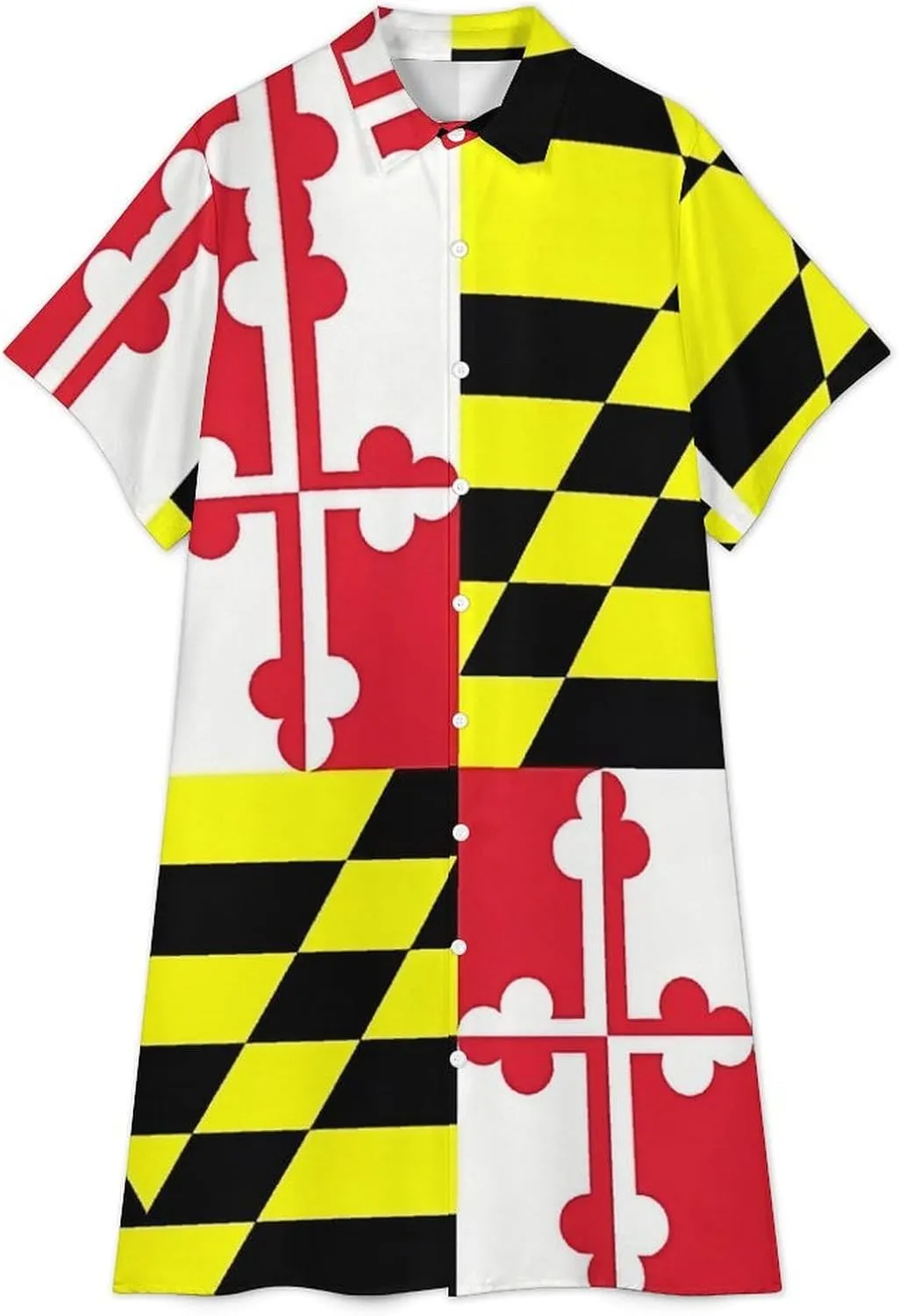 Zakqeik Maryland Flag Womens Button Down Shirt Dress Summer Short Sleeve Shift Dresses with Pockets