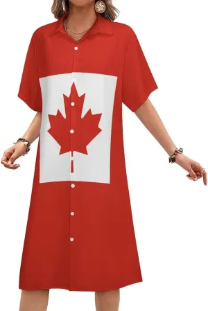 Zakqeik Mexican Flag Womens Button Down Shirt Dress Summer Casual Short Sleeve Shift Dresses with Pockets