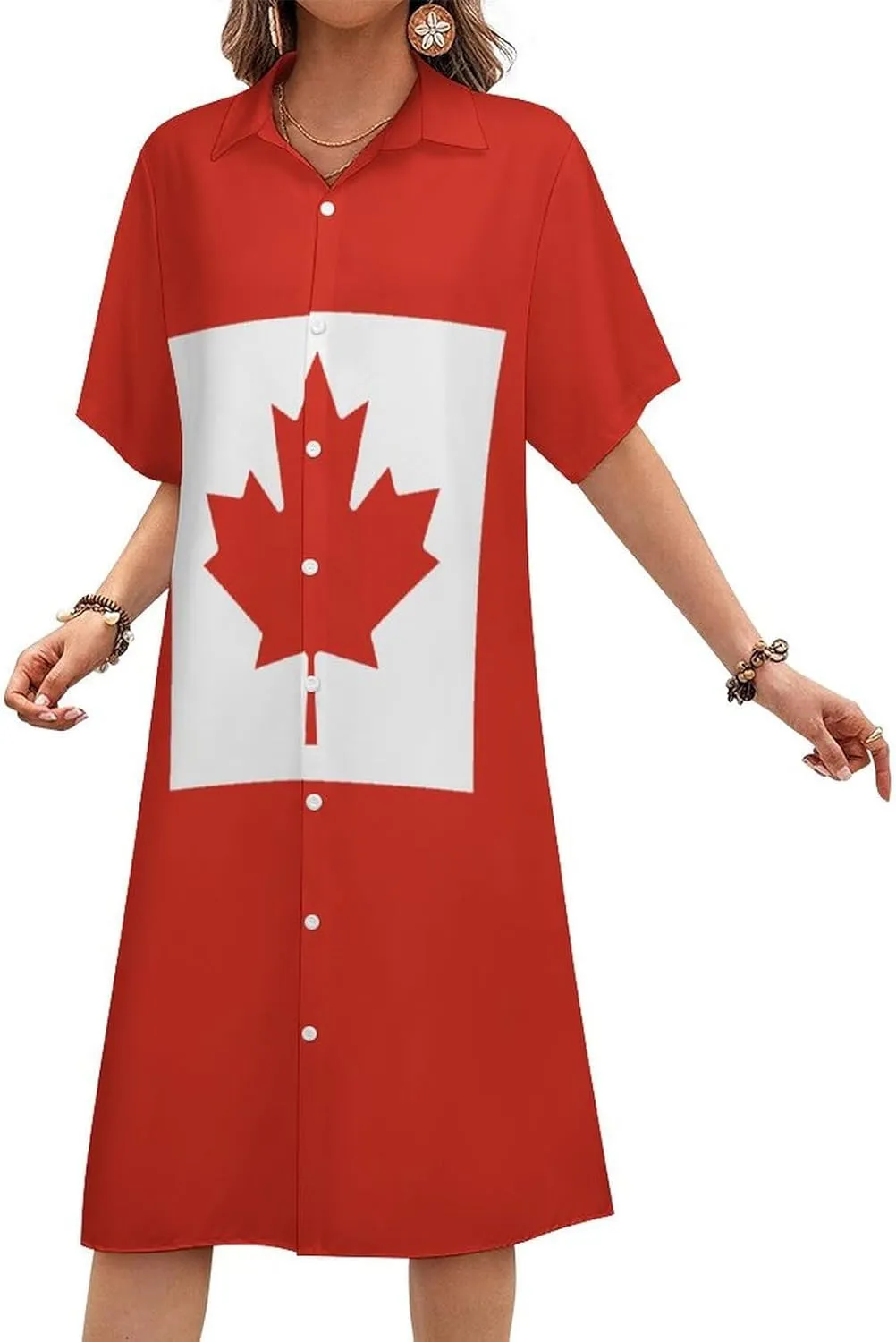Zakqeik Mexican Flag Womens Button Down Shirt Dress Summer Casual Short Sleeve Shift Dresses with Pockets