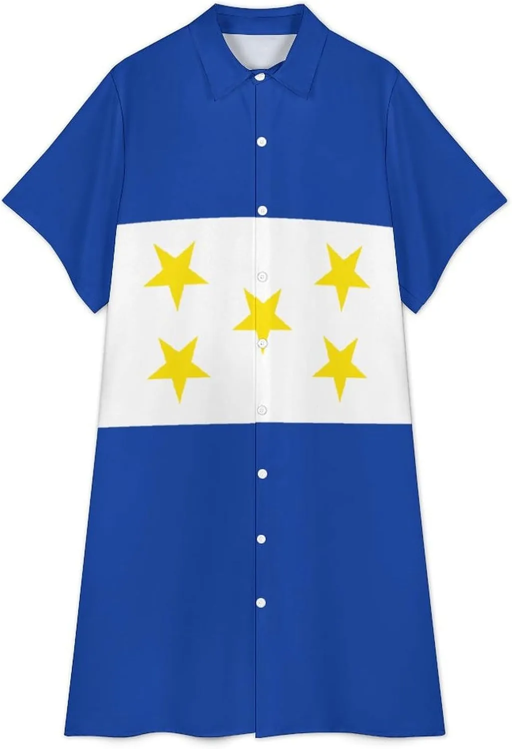 Zakqeik Women's Honduras Flag Shirt Dress Collar V-Neck Button Down Loose Short Sleeve Long Dresses