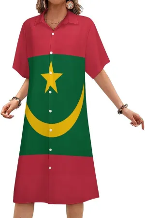 Zakqeik Women's Italy Flag Shirt Dress Collar V-Neck Button Down Loose Short Sleeve Long Dresses