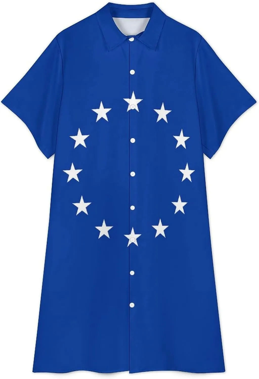 Zakqeik Women's Texas Flag Map Shirt Dress Collar V-Neck Button Down Short Sleeve Long Dresses