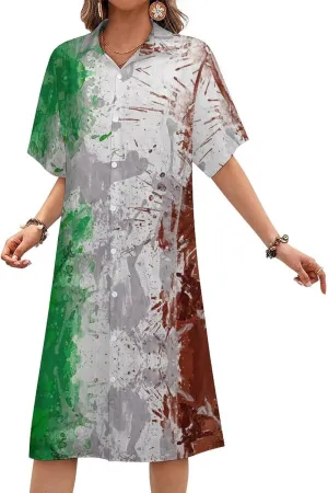 Zakqeik Women's Ukraine Flag Flower Shirt Dress Collar V-Neck Button Down Loose Long Dresses
