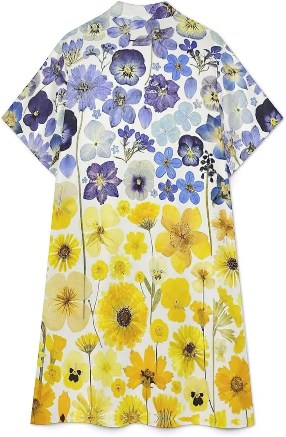 Zakqeik Women's Ukraine Flag Flower Shirt Dress Collar V-Neck Button Down Loose Long Dresses