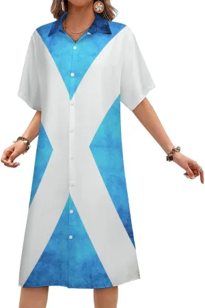 Zakqeik Women's Zimbabwe Flag Shirt Dress Collar V-Neck Button Down Loose Short Sleeve Long Dresses