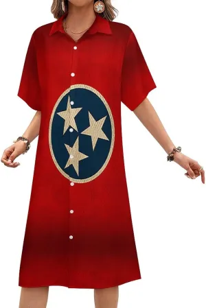 Zakqeik Women's Zimbabwe Flag Shirt Dress Collar V-Neck Button Down Loose Short Sleeve Long Dresses